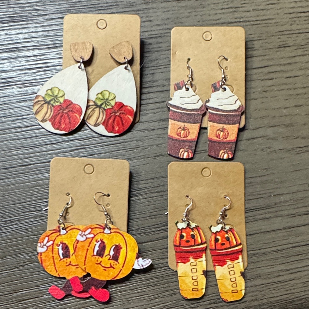 Festive Pumpkin and Coffee Earrings Set